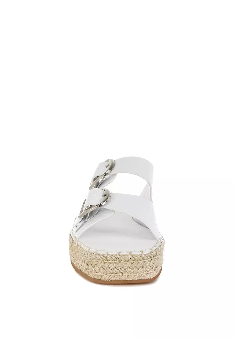 Sepatu Espadrilles Ujung Persegi Kulit Asli Lembut Warna Putih