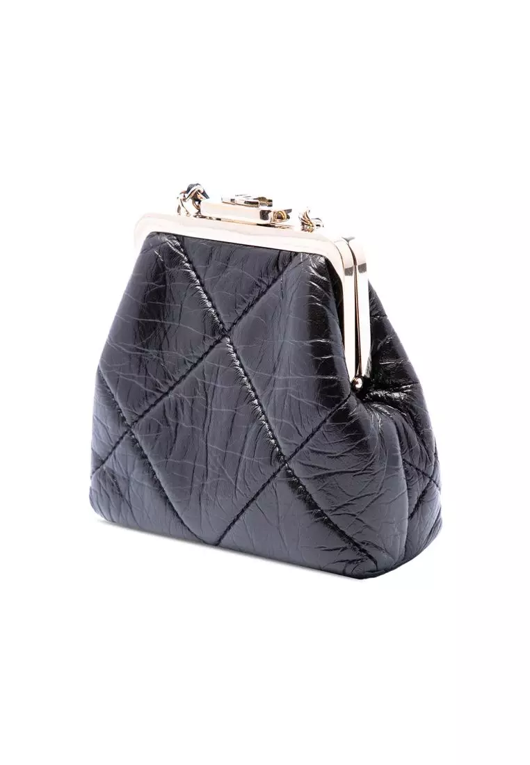 Pre-Loved Chanel Quilted Aged Lambskin Kiss Lock Clutch With Chain