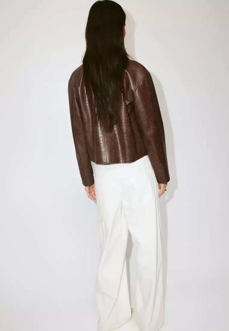 Croc-Effect Faux Leather Jacket