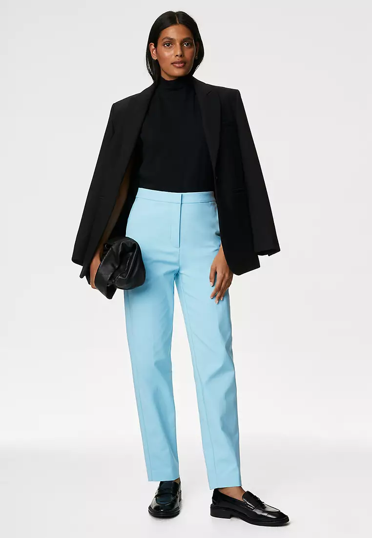 Cotton Blend Slim Fit Ankle Grazer Trousers