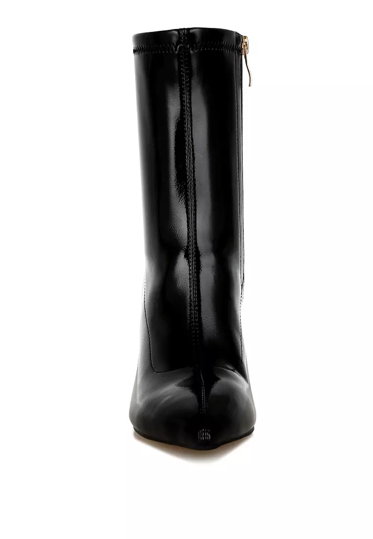 Fantasy Heel Patent Faux Leather Boots in Black