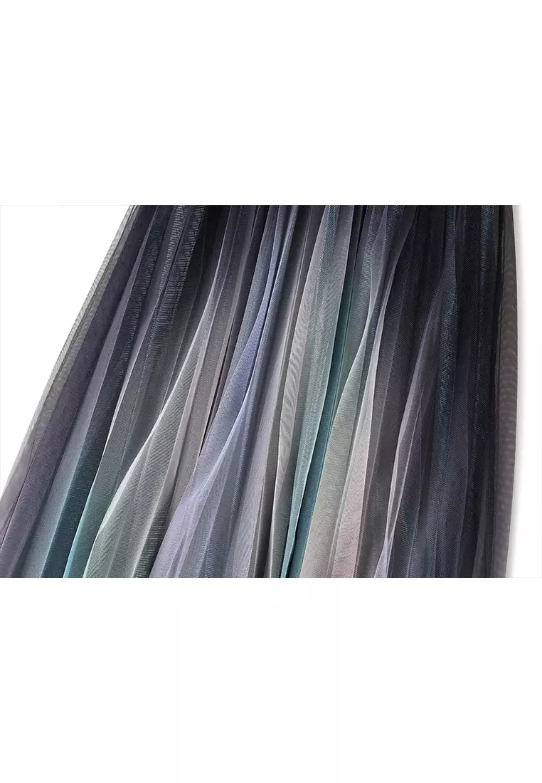 Gradient Rainbow Mesh Maxi Skirt AF0859
