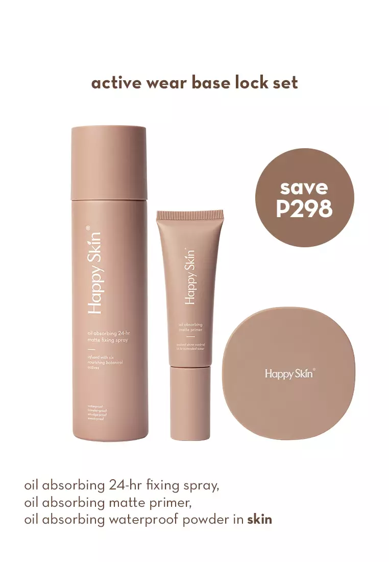 Active Wear Base Lock Set (Oil Absorbing Waterproof Powder SPF 30 in Skin + Oil Absorbing Matte Primer + Oil Absorbing Matte Fixing Spray)