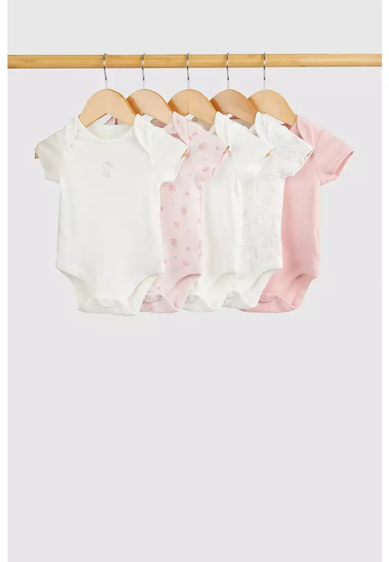 Floral Bunny Short-Sleeved Bodysuits - 5 Pack