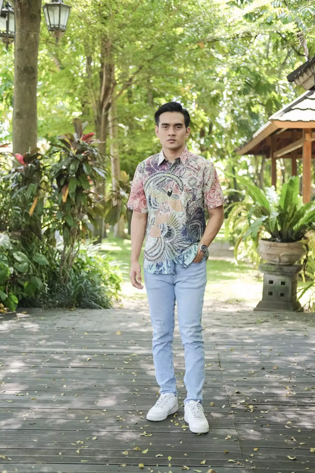 Naraya Orange Kemeja Pria  Pendek Slim Fit Digital Print