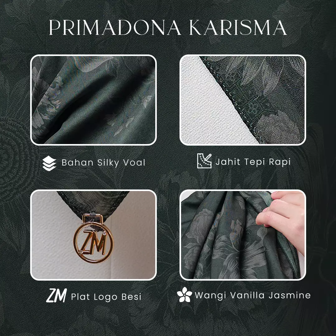 [INCLUDE HARD BOX] ZM Zaskia Mecca - Karisma Emerald Silky Voal Primadona Series Hijab Motif Segi Empat Scarf