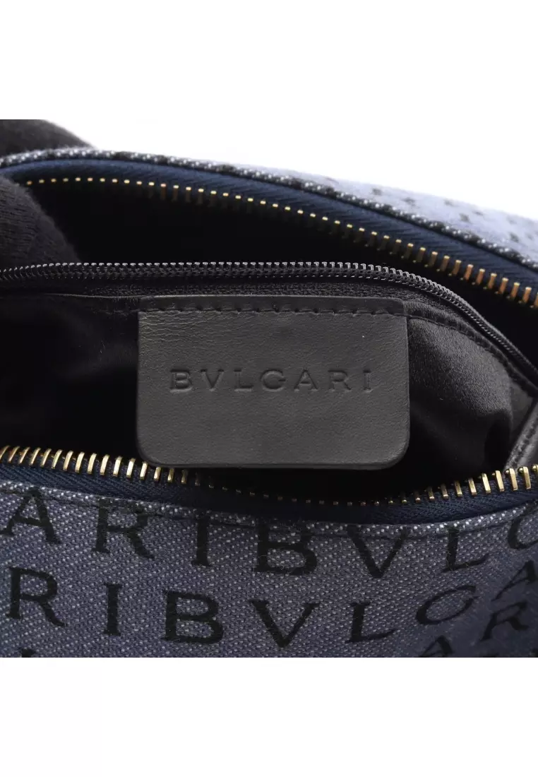 Pre-Loved Bvlgari B-ZERO1 B zero one logomania Shoulder bag canvas leather blue black