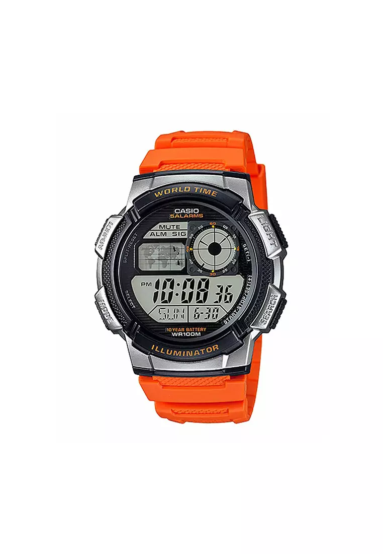 Men's Digital AE-1000W-4BV Orange Resin Band Sport Watch