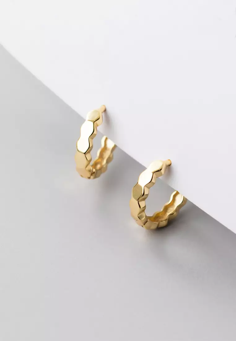 925 Silver Plated Gold Polygon Hoop Earrings JW AR-M00627