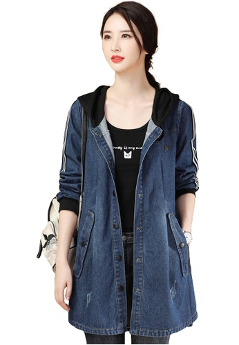 A-IN GIRLS navy Casual Stitching Denim Hooded Jacket F5443AA942B9EAGS_1