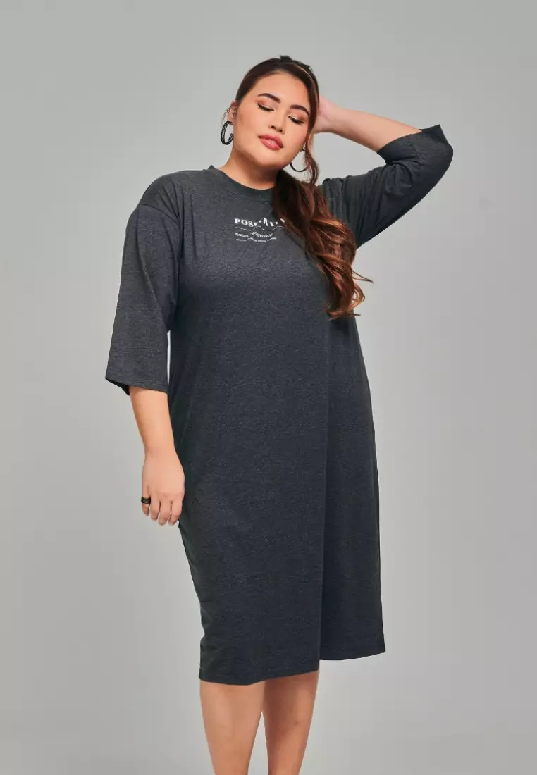 CURVA FABULOUS Smooth Cotton T Shirt Dress Positivity 2024 Buy
