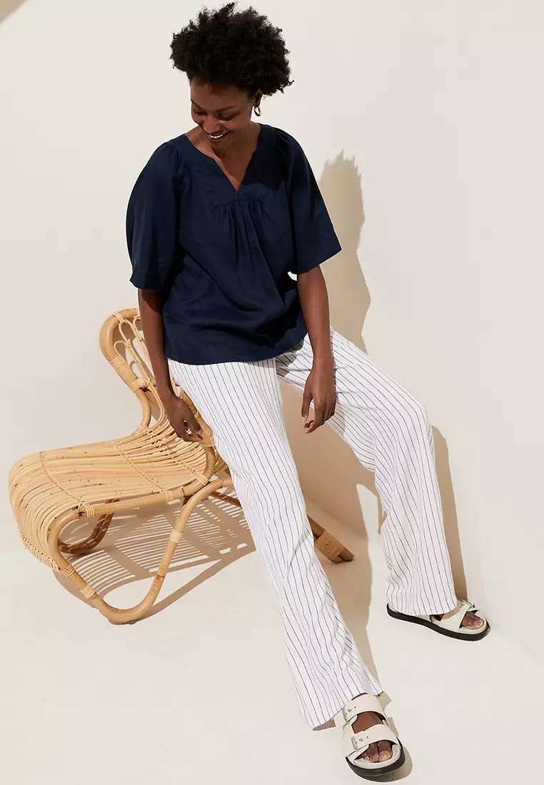 Linen Rich Wide Leg Trousers