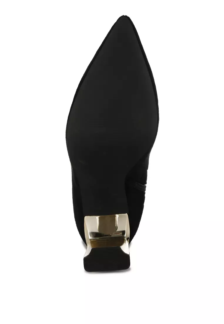 Black Slim Block Heel Long Boots