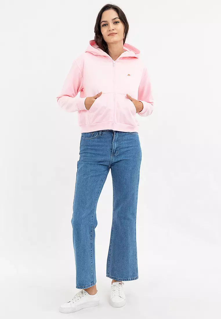 Ladies Semi Crop Zip Up Hoodie