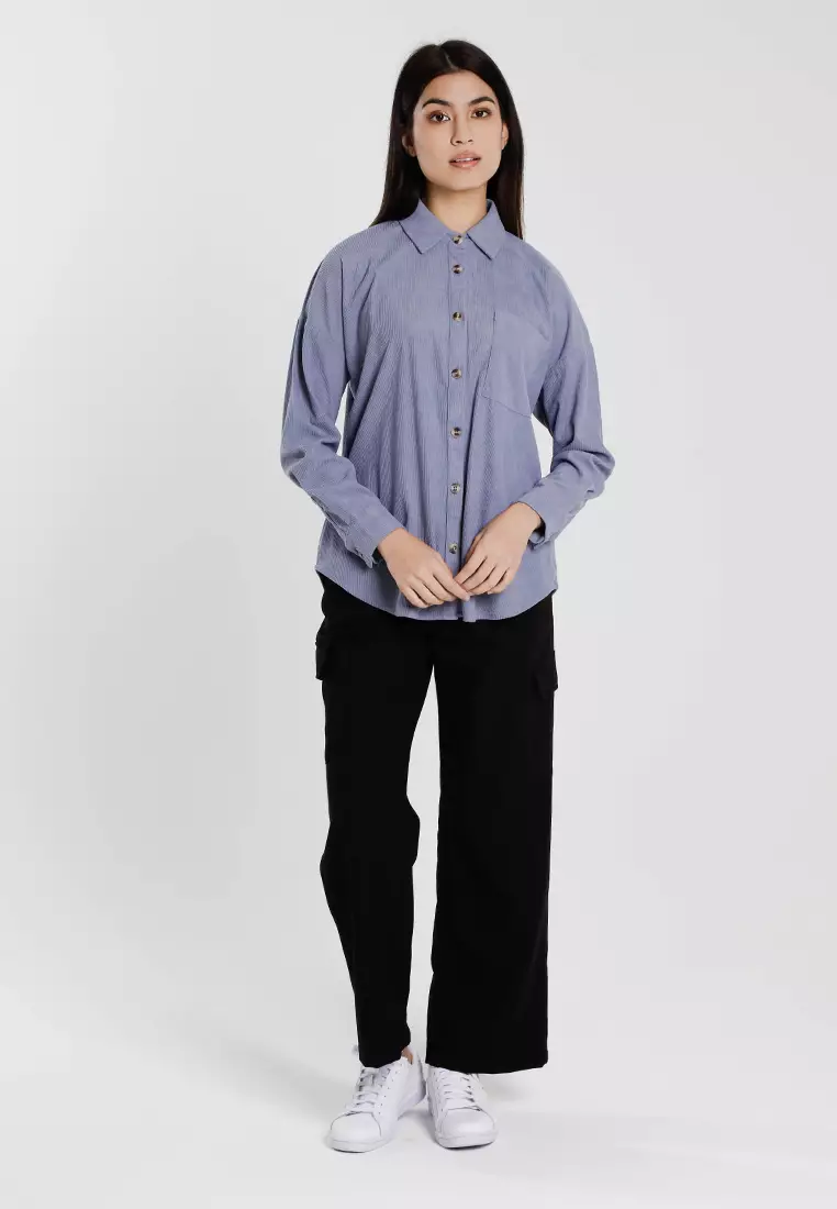 Forest Ladies Pleated Cargo Long Pants Women Wide Leg Pants | Seluar Panjang Perempuan - 810550-01Black