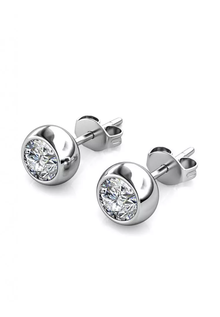 Birth Stone Moon Earring April Diamond WG - Anting Crystal Swarovski by Her Jewellery