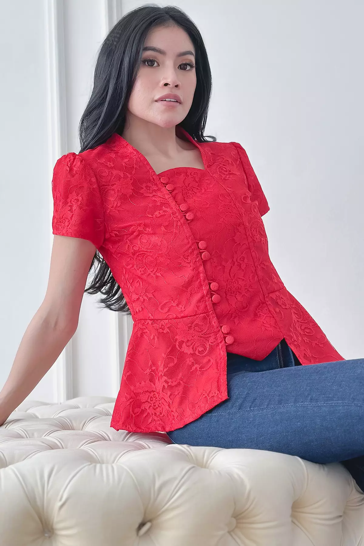 Sinok Peplum Merah Batik Kebaya