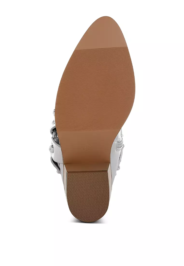 Studded Harness Detail Boots in Silver