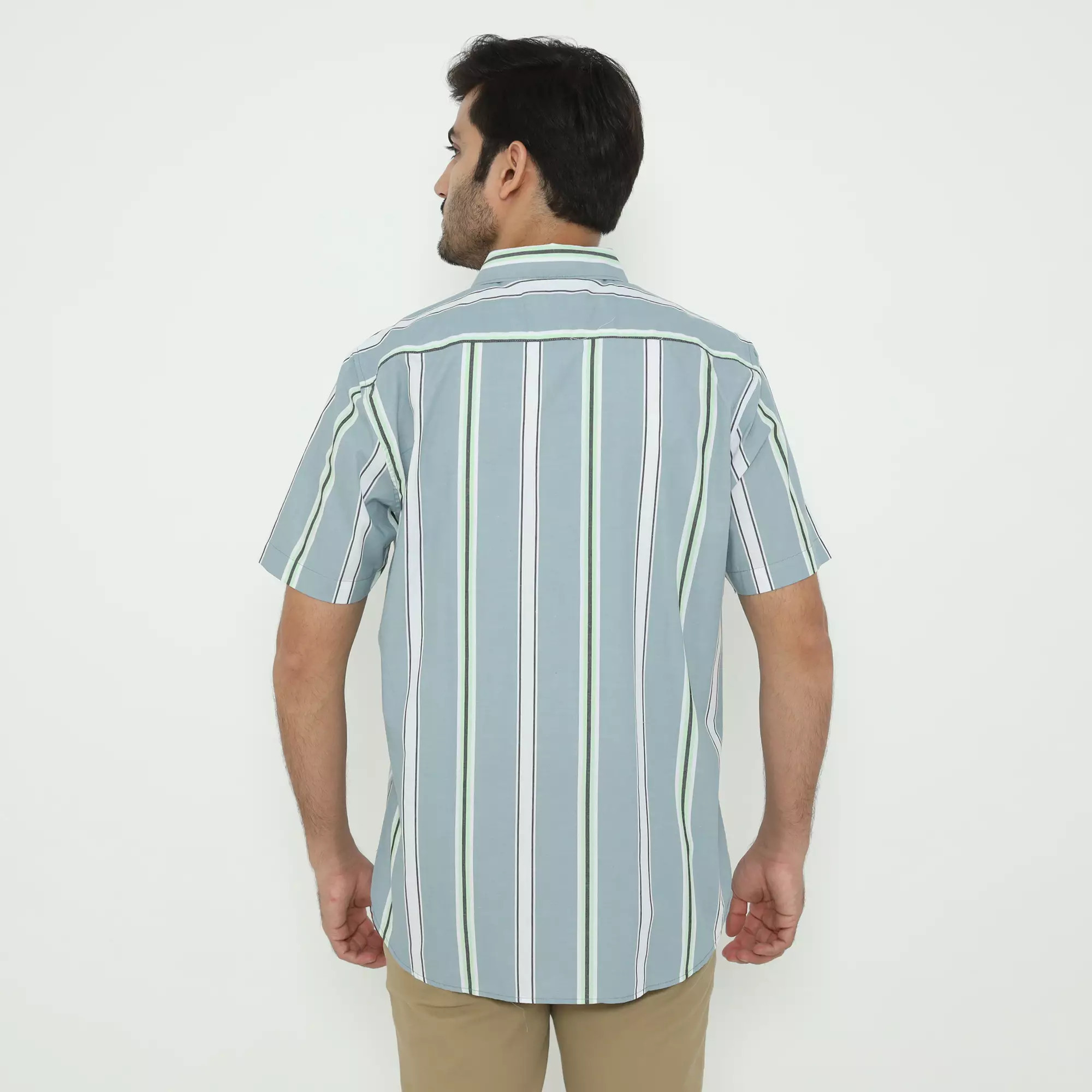 Platini Kemeja Motif Salur Pria Lengan Pendek Katun 73607.21 BLUE