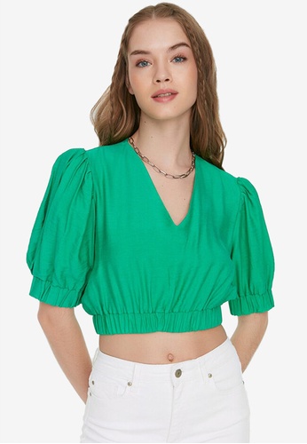 Trendyol green Puffed Sleeves Cropped Blouse C33C0AAF693AABGS_1