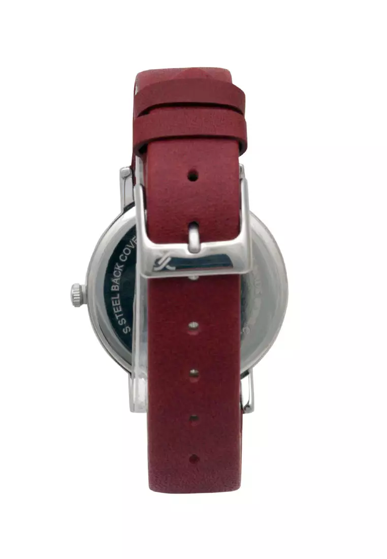 Daniel Klein Jam Tangan Wanita - Red Silver- Leather Strap - DK12076-7