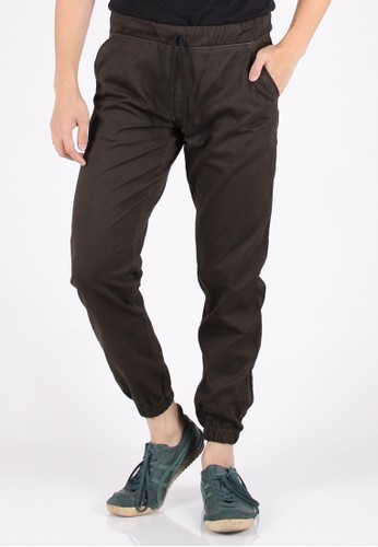 Cotton Twill Jogger Pants - Brown