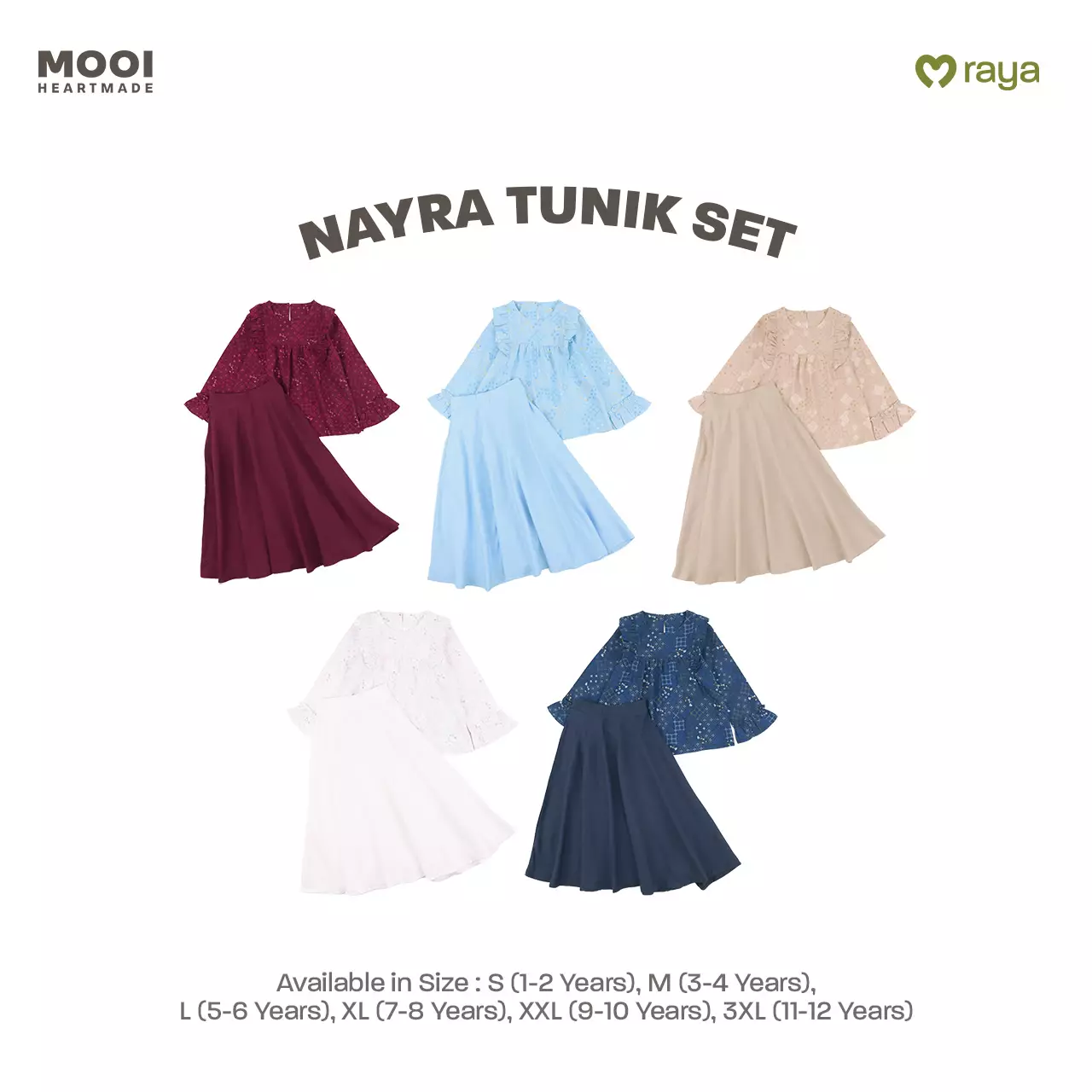 Mooi Setelan Anak Perempuan Raya Collection Nayra Tunik Set Zeina Series - White