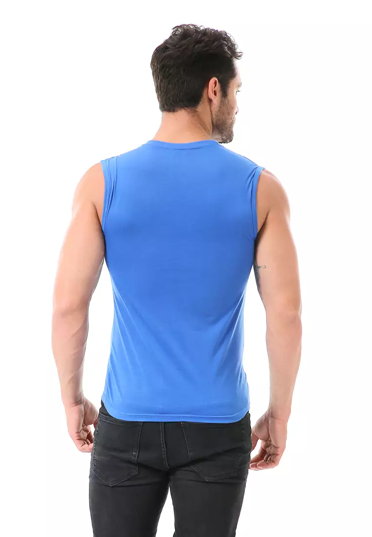 Bobby Atasan Kasual Pria Singlet Motif Toogy You Sleeveless Tshirt Material Cotton ORIGINAL - Blue