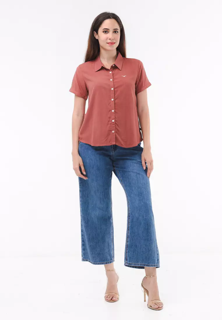 Woven Plain Soft Linen Short Sleeve Blouse