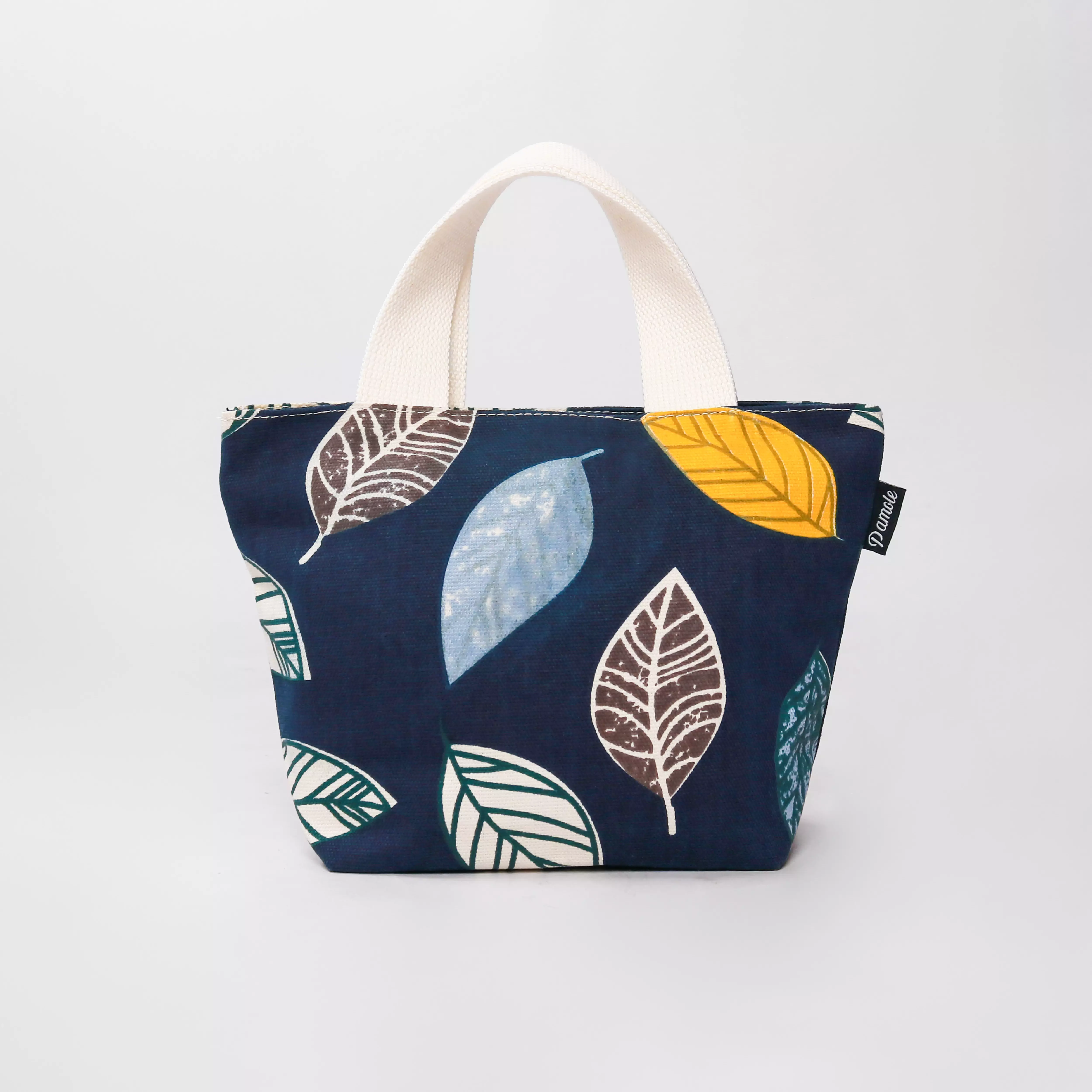 Pamole Pouch Travelling Mini Totebag Bahan Kanvas - Shara Series - Navy Leaf