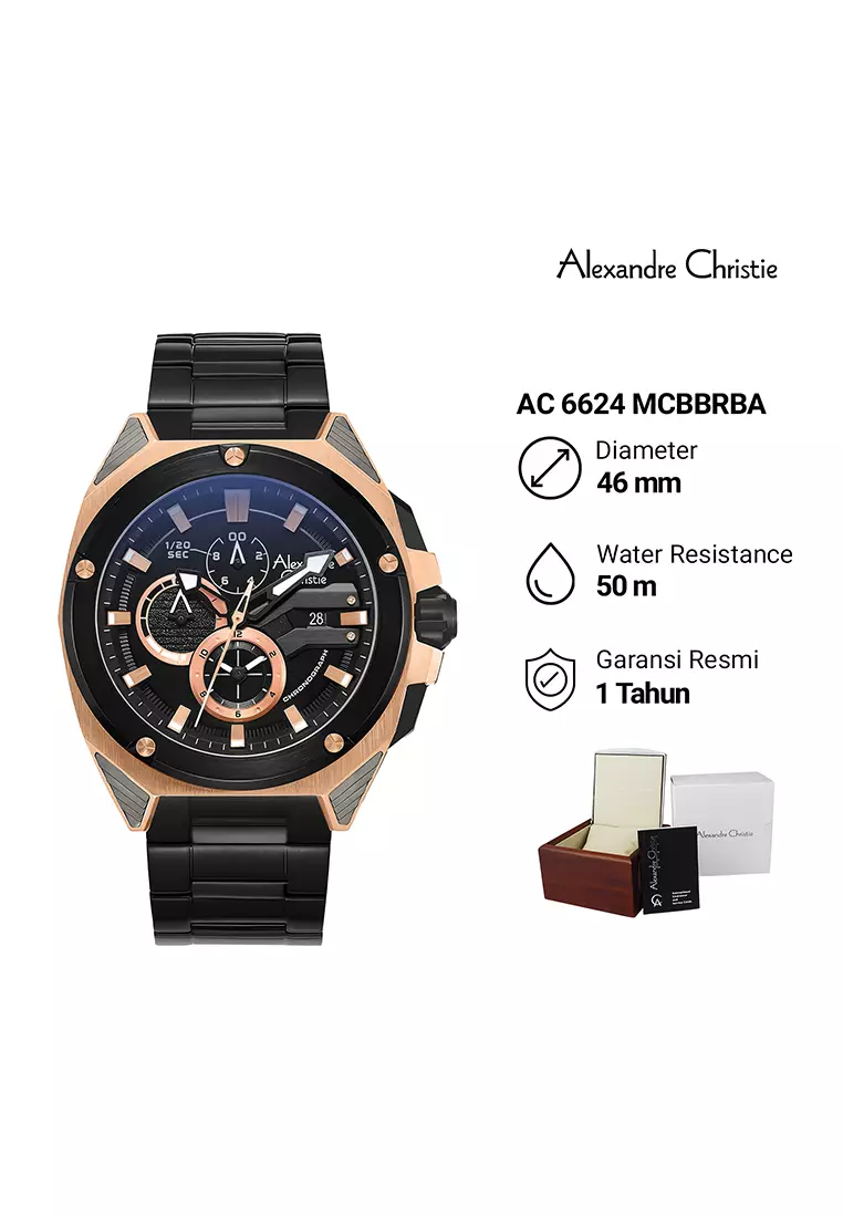 Alexandre Christie - Jam Tangan Cronograph Pria - Black Dial - All Stainless Steel - 6624MCBBRBA