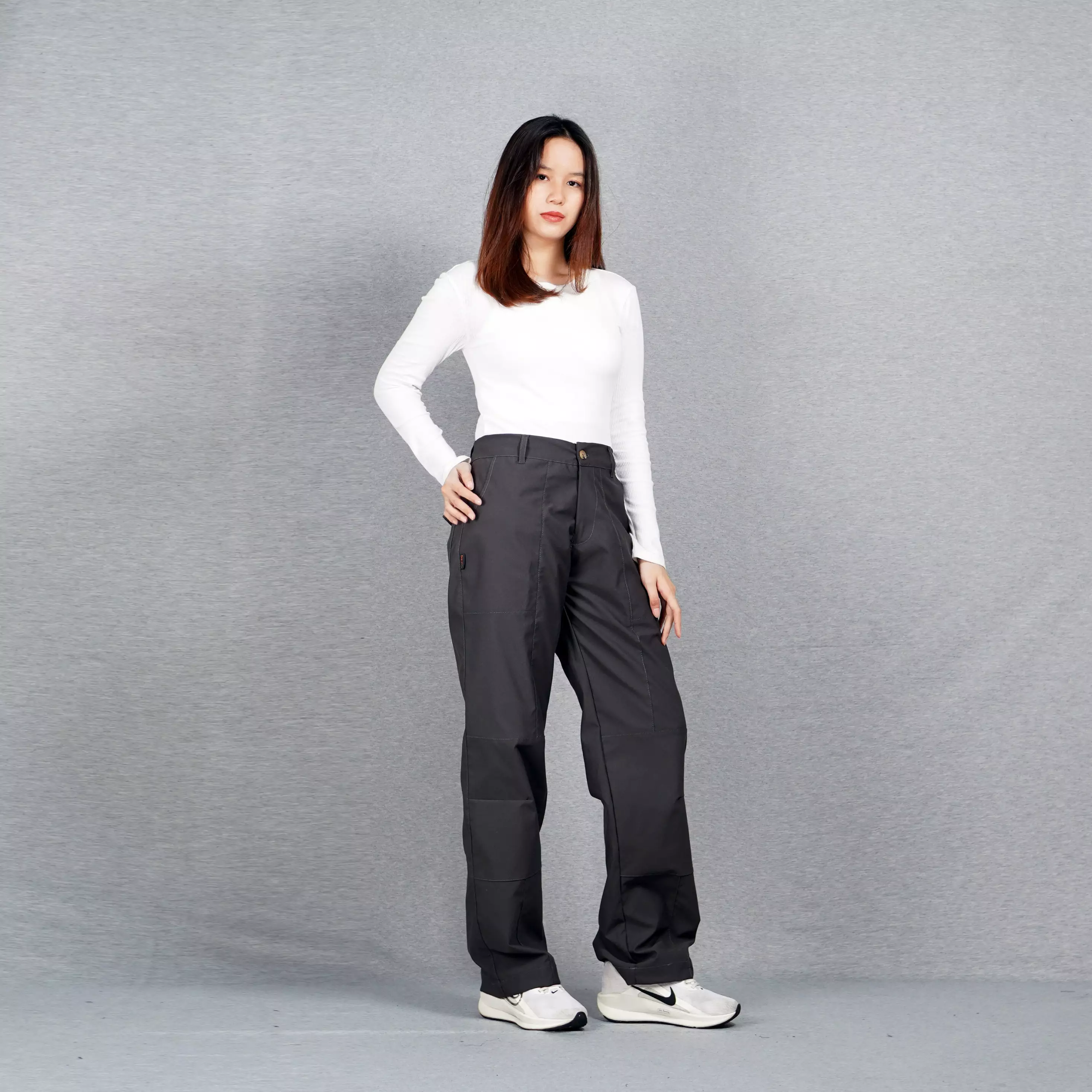 JORDI Celana Panjang Wanita Celana Wanita Casual Reguler Fit Chino Pants Wanita - ABU