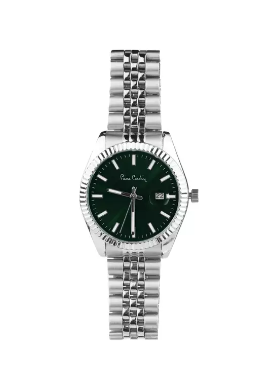 Roli Stainless Steel Date Watch with Fluted Bezel in Green