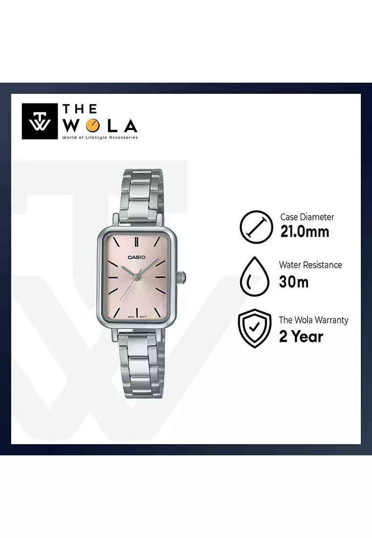 Women's Analog Watch LTP-V009D-4E Pink Dial with Silver Stainless Steel Band Ladies Watch