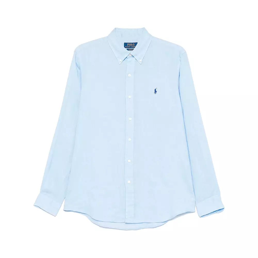 Linen Long Sleeves Shirt Office Blue