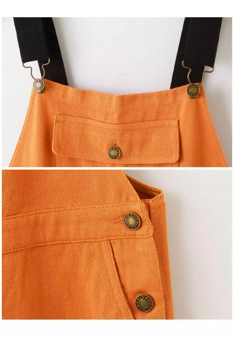 Loose-Fit Colorblock Adjustable Strap Utility Jumpsuit [BA7678]