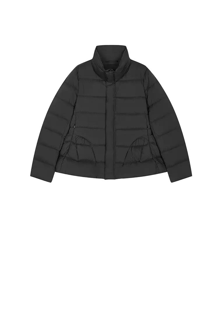 混紡90白鴨絨橫切線修身短款羽絨服