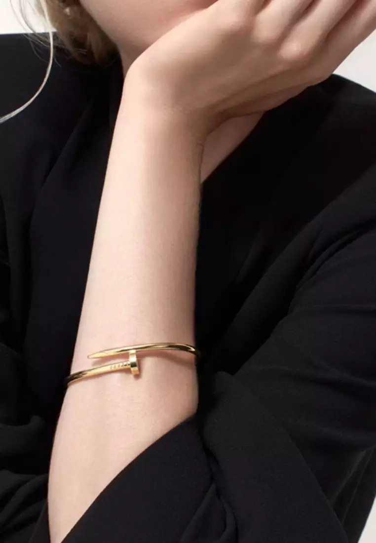 Classic Nail Design Premium Stainless Steel Gelang Wanita Gold