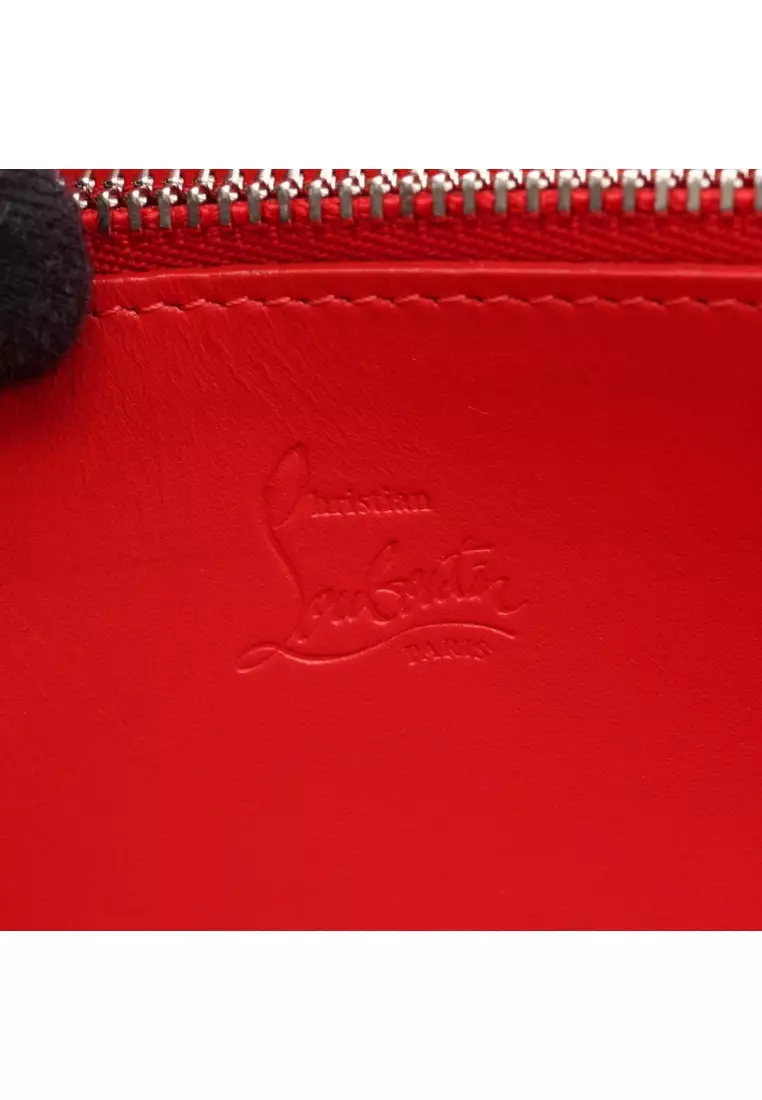 Pre-Loved CHRISTIAN LOUBOUTIN PANETTONE Panettone spike studs round zipper long wallet leather Gray beige