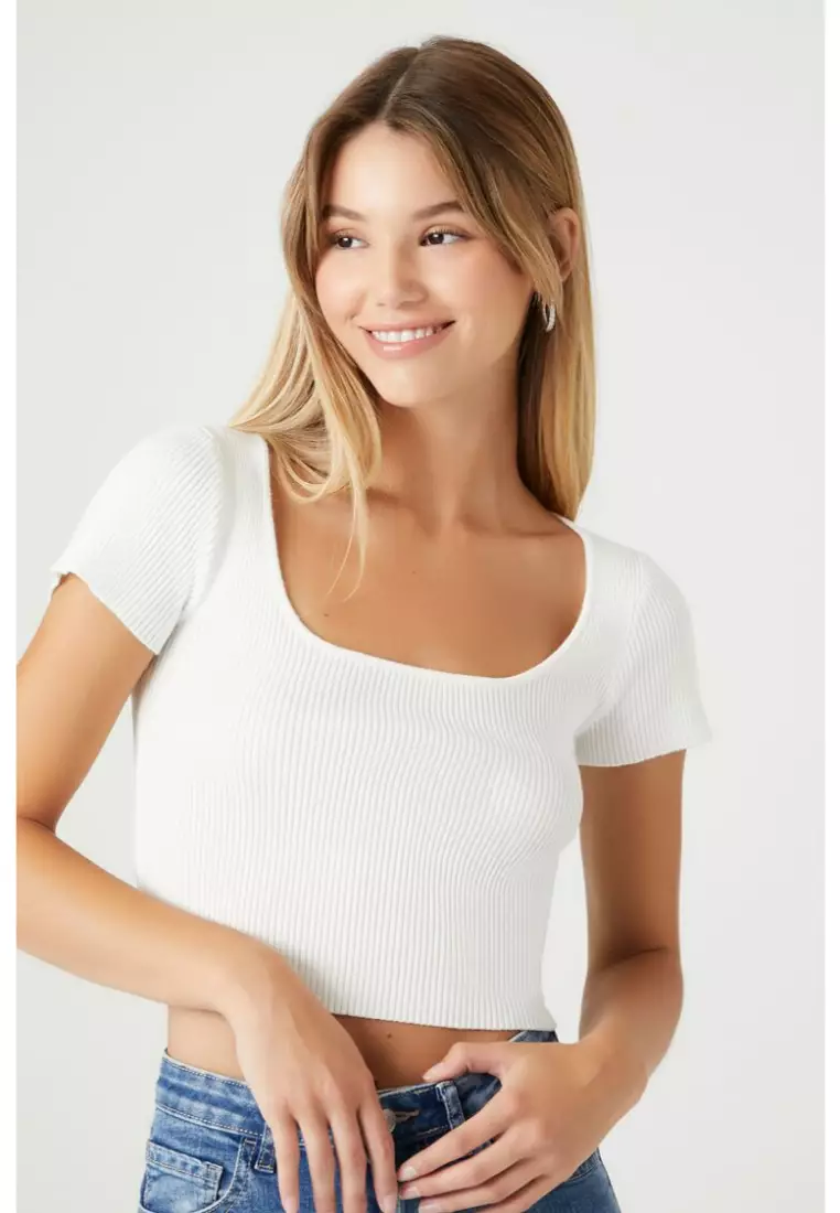 Buy FOREVER 21 Sweater-Knit Square-Neck Crop Top 2024 Online