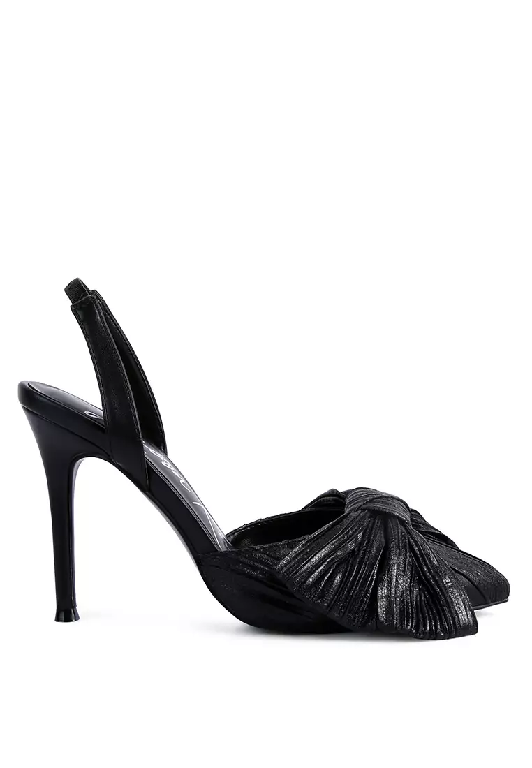 Discount on London Rag  shoes - SKU: Black High Heeled Bow Slingback Sandals