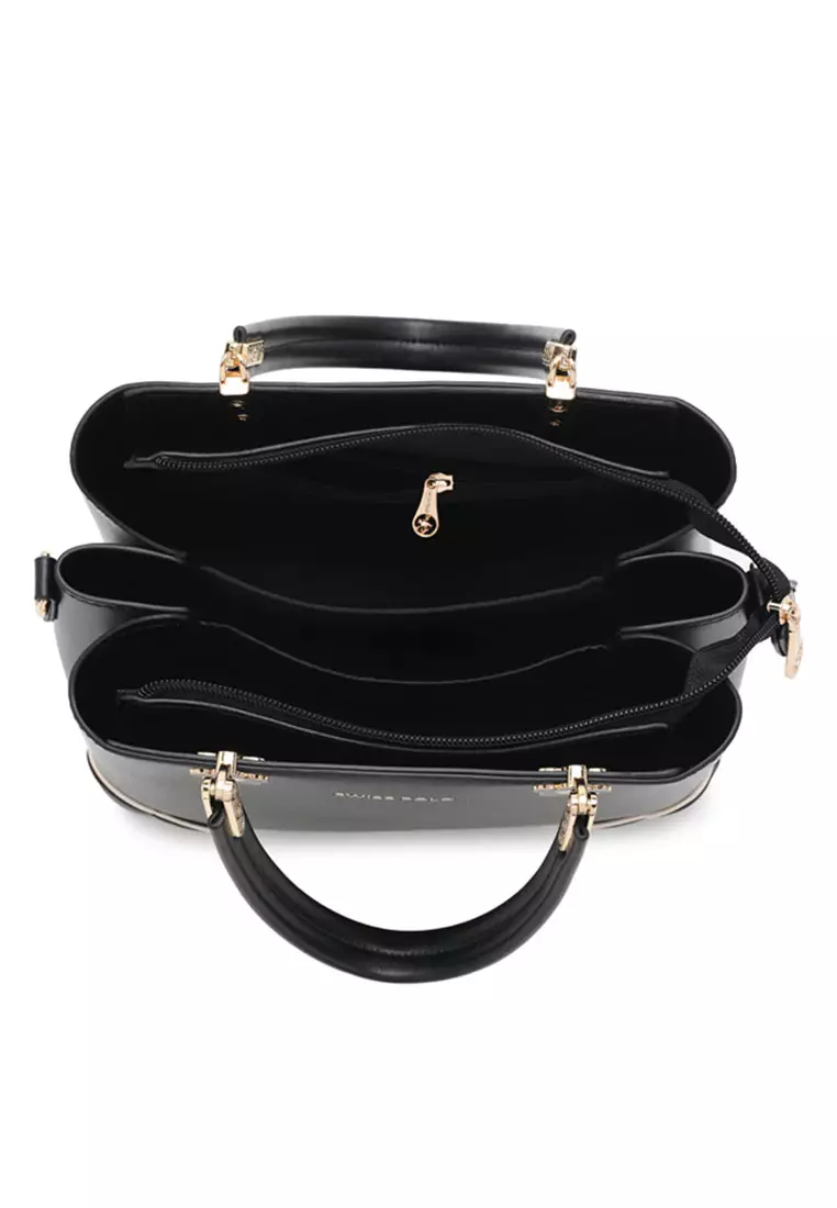 Women's Floral Detail Top Handle Bag / Sling Bag / Crossbody Bag - Black