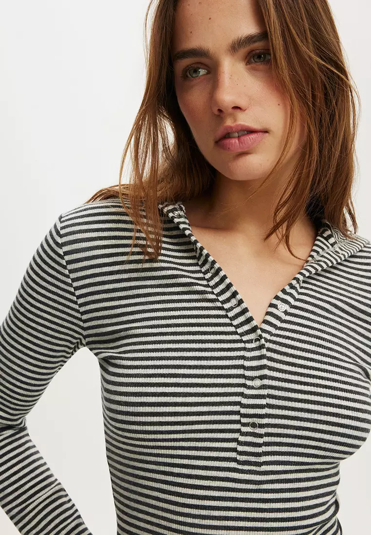 Hooded Blake Henley Long Sleeves Top