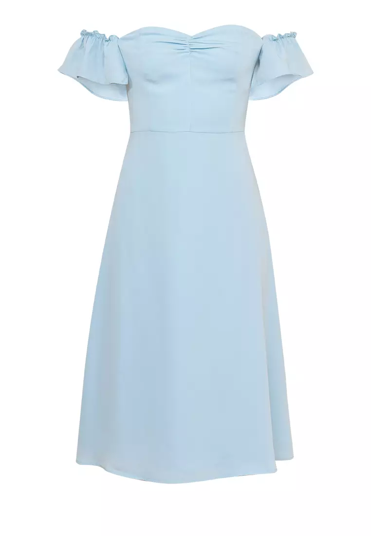 Buy Zalora Studios Off Shoulder Ruffle Sleeve Maxi Dress 2024 Online ...