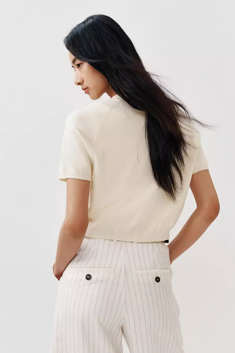 Short-sleeved tie-detail cardigan