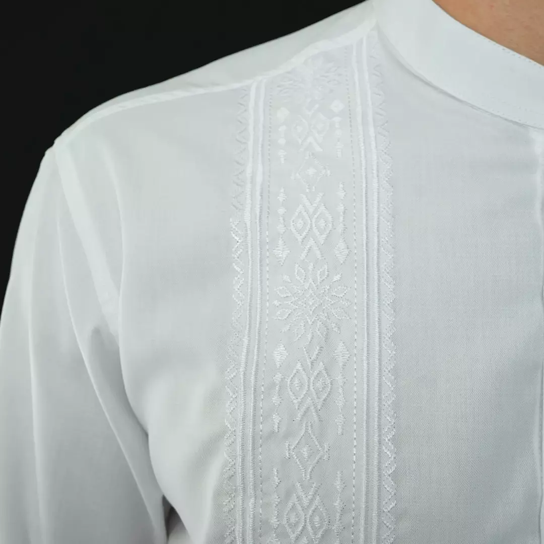 Casella Baju Koko Pria Lengan Panjang Premium | Baju Koko Batik Riyadh 9984 White