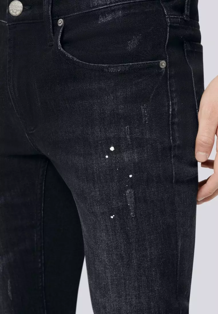 男裝修身V57 Orta洗水黑色牛仔褲