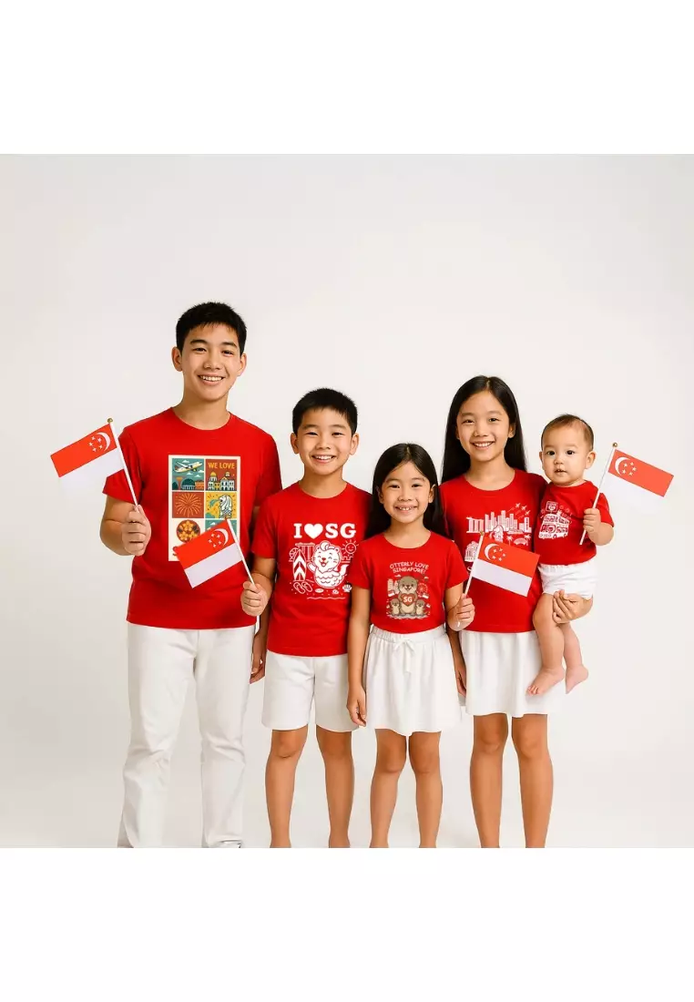 National Day NDP Red Top - Baby Kids Red T-shirt Singapore Letters City Skyline National Day Top Outfit
