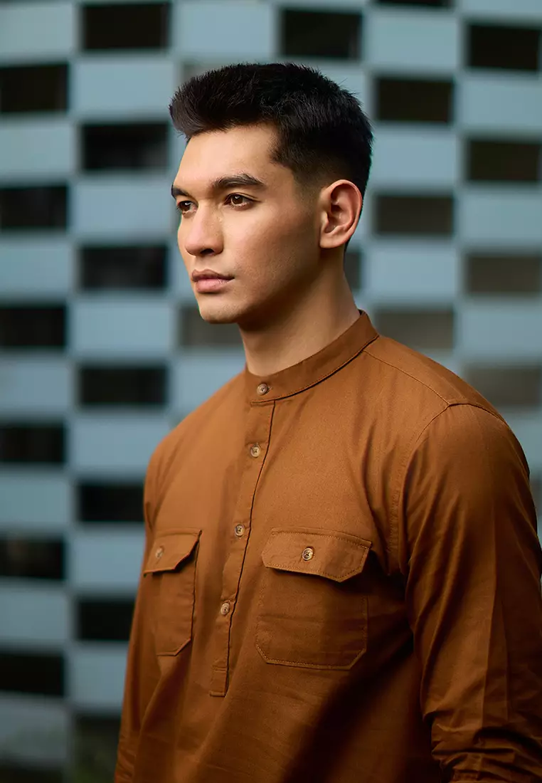 Kemeja koko Collarless shirt OXCON GHAISAN Brown