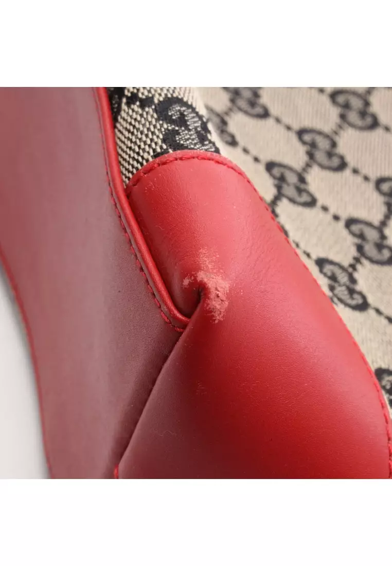 バッグ GUCCI GG Canvas Tote Bag Red Leather Buy Gucci Pre-Loved Gucci GG canvas Handbag tote bag canvas